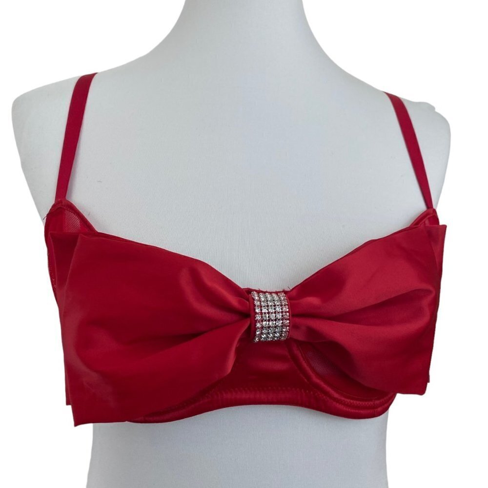 Victoria's Secret Dream Angels Red Satin Bow Bling Sling Push Up Bra